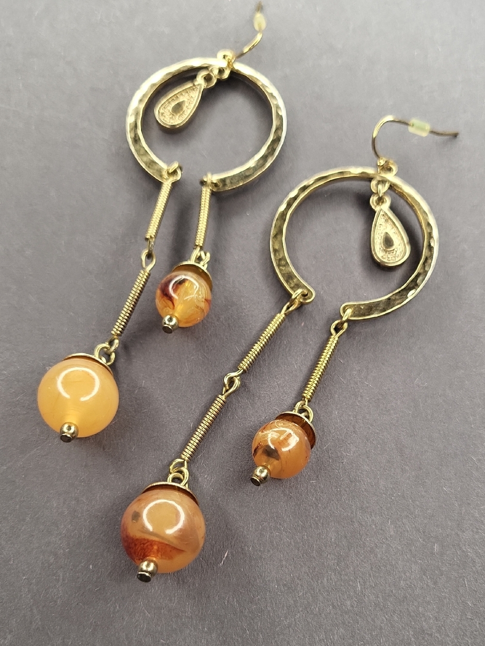 Gold-Tone Hoop Drop Earrings with Amber Beads